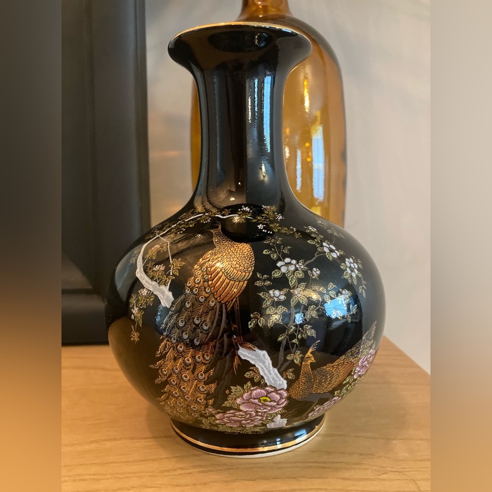 Vintage OMC Yamaji Japan Peacock Porcelain Vase